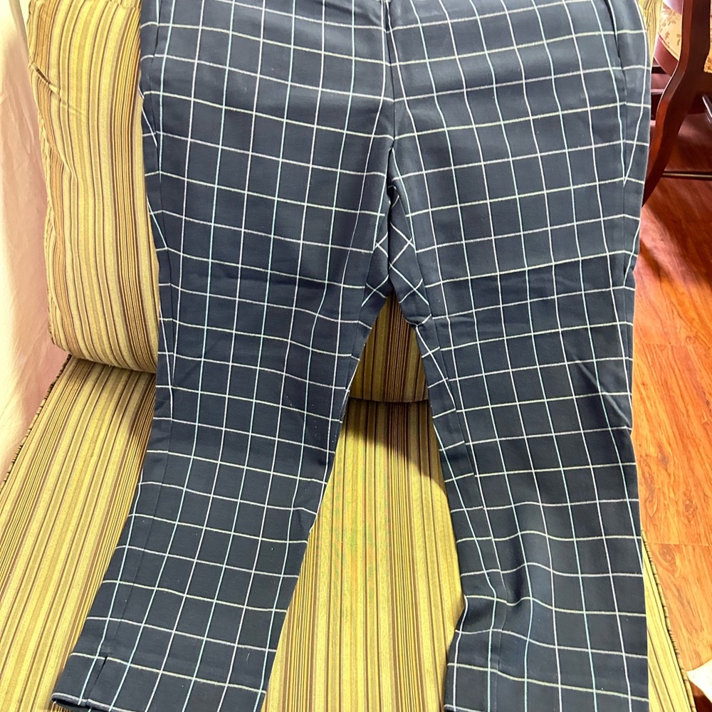 J. Jill Navy Blue with Light Blue Grid Pattern Straight Leg Pants